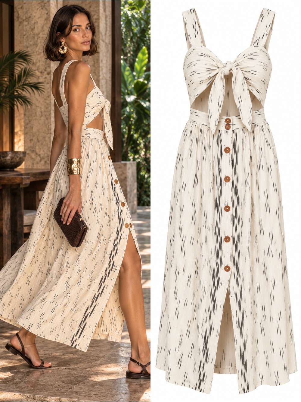 Free People Caldasi Ivory Cutout Tie Front Cotton Midi Dress Size XS Boho Beach